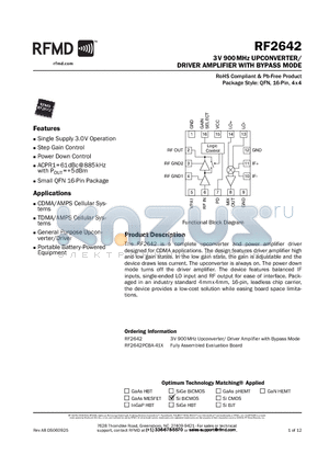 RF2642_1 datasheet - 3V 900MHz UPCONVERTER/ DRIVER AMPLIFIER WITH BYPASS MODE