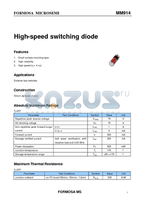 MM914 datasheet - High-speed switching diode