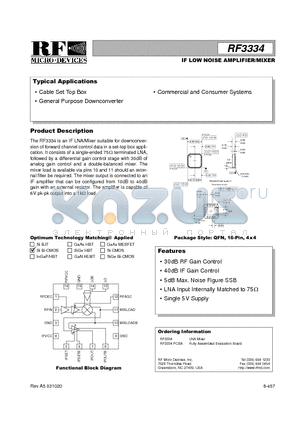 RF3334PCBA datasheet - IF LOW NOISE AMPLIFIER/MIXER