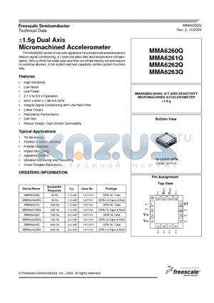 MMA6260QR2 datasheet - a1.5g Dual Axis Micromachined Accelerometer