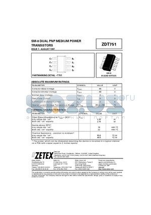 ZDT751 datasheet - SM-8 DUAL PNP MEDIUM POWER