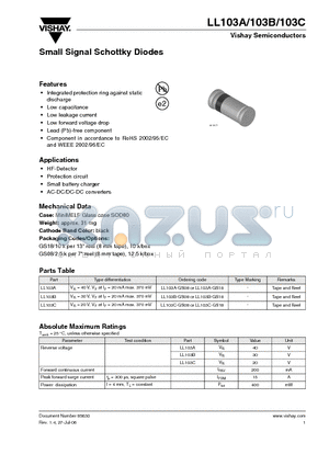 LL103A-GS18 datasheet - Small Signal Schottky Diodes