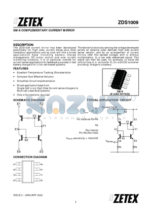 ZDS1009 datasheet - COMPLEMENTARY CURRENT MIRROR