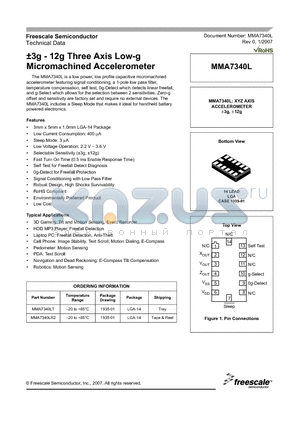 MMA7340LR2 datasheet - a3g - 12g Three Axis Low-g Micromachined Accelerometer