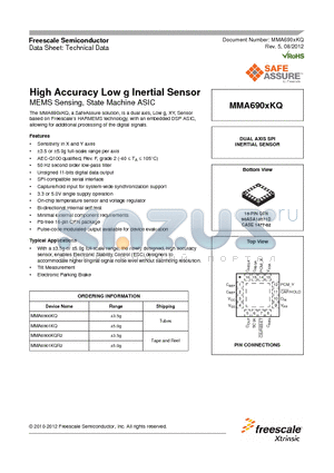MMA690XKQ datasheet - High Accuracy Low g Inertial Sensor