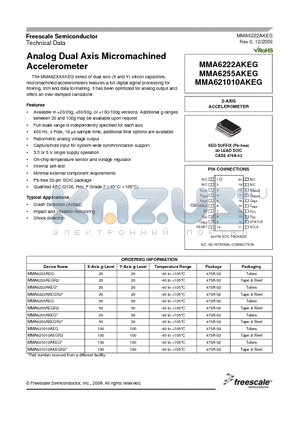 MMA621010AKEGR2 datasheet - Analog Dual Axis Micromachined Accelerometer