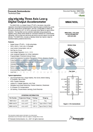 MMA7455LT datasheet - Three Axis Low-g Digital Output Accelerometer