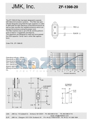 ZF-1398-20 datasheet - The ZF-1398-20 filter has been designed to operate with telecommunication systems