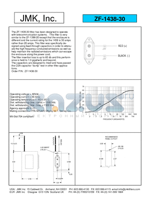 ZF-1438-30 datasheet - The ZF-1438-30 filter has been designed to operate with telecommunication systems.