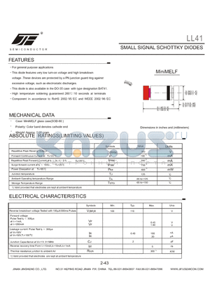 LL41 datasheet - SMALL SIGNAL SCHOTTKY DIODES