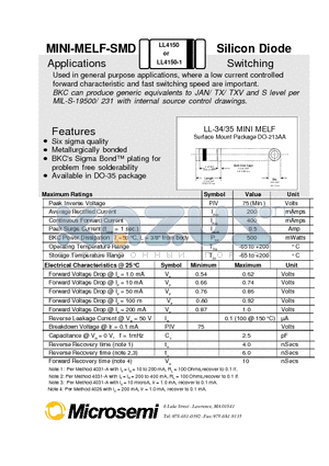 LL4150 datasheet - MINI-MELF-SMD Silicon Diode