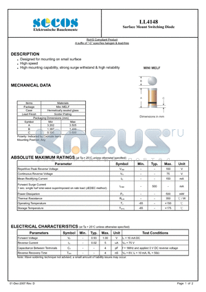 LL4148 datasheet - Surface Mount Switching Diode