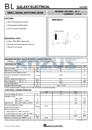 LL4151 datasheet - SMALL SIGNAL SWITCHING DIODE