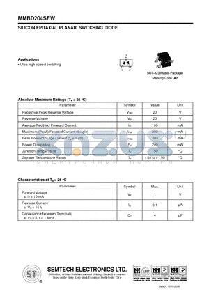 MMBD204SEW datasheet - SILICON EPITAXIAL PLANAR SWITCHING DIODE