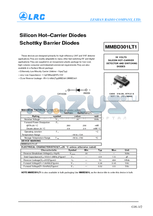 MMBD301L datasheet - Silicon Hot-Carrier Diodes Schottky Barrier Diodes