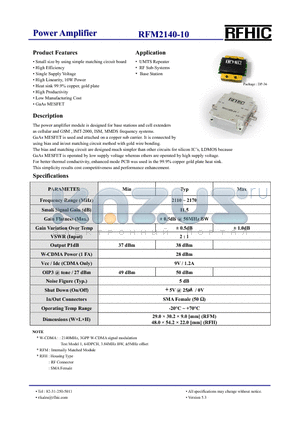 RFM2140-10 datasheet - Power Amplifier