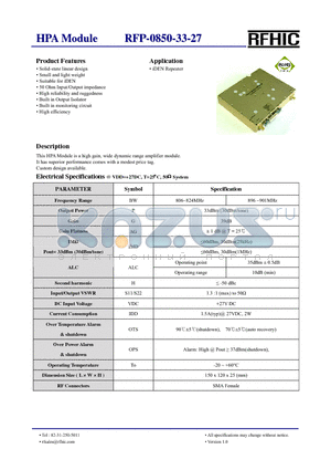 RFP-0850-33-27 datasheet - HPA Module