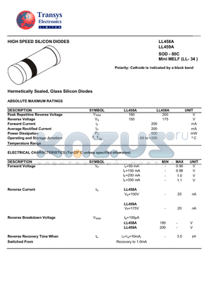 LL459A datasheet - HIGH SPEED SILICON DIODES