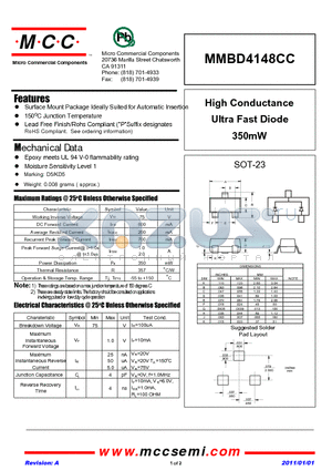 MMBD4148CC datasheet - High Conductance Ultra Fast Diode 350mW