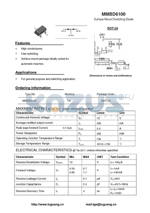 MMBD6100 datasheet - Surface Mount Switching Diode