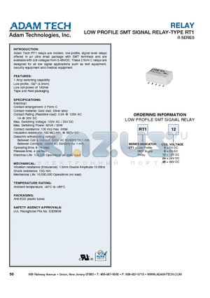 RG11CQC5VAC datasheet - RELAY LOW PROFILE SMT SIGNAL RELAY-TYPE RT1