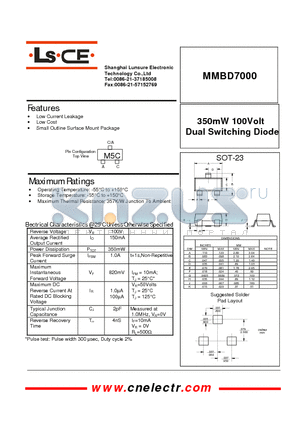 MMBD7000 datasheet - 350mW 100volts dual switching diode