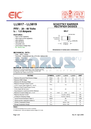 LL5817 datasheet - SCHOTTKY BARRIER