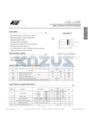 LL60 datasheet - SMALL SIGNAL SCHOTTKY DIODES