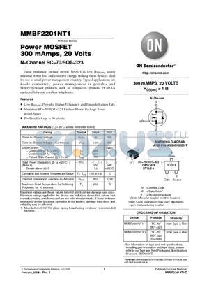 MMBF2201NT1 datasheet - Power MOSFET 300 mAmps, 20 Volts N-Channel SC-70/SOT-323