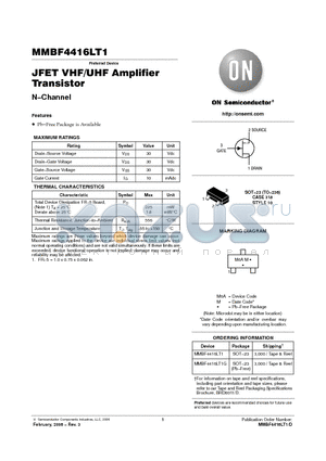 MMBF4416LT1G datasheet - JFET VHF/UHF Amplifier Transistor N-Channel