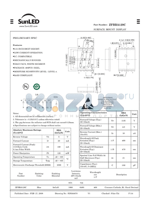 ZFBBA129C datasheet - SURFACE MOUNT DISPLAY PRELIMINARY SPEC