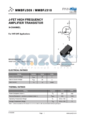 MMBFJ309 datasheet - J-FET HIGH FREQUENCY AMPLIFIER TRANSISTOR