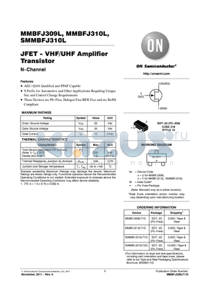 MMBFJ309L datasheet - JFET - VHF/UHF Amplifier Transistor
