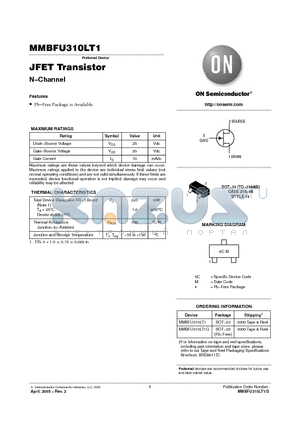 MMBFU310LT1G datasheet - JFET Transistor N-Channel