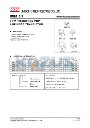 MMBT1015G-X-AC3-R datasheet - LOW FREQUENCY PNP AMPLIFIER TRANSISTOR
