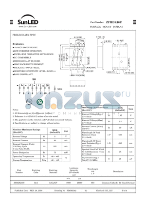 ZFMDK10C datasheet - SURFACE MOUNT DISPLAY PRELIMINARY SPEC