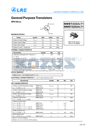 MMBT2222LT1 datasheet - General Purpose Transistors(NPN Silicon)