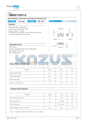 MMBT2907A datasheet - PNP GENERAL PURPOSE SWITCHING TRANSISTOR