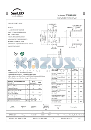 ZFMOK129C datasheet - SURFACE MOUNT DISPLAY