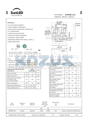 ZFMOK14A2 datasheet - SURFACE MOUNT DISPLAY