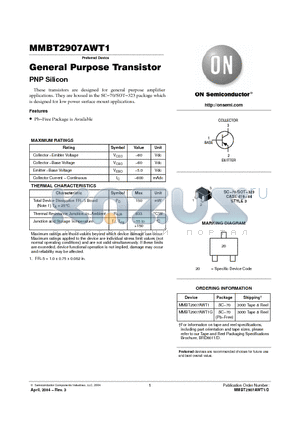 MMBT2907AWT1G datasheet - General Purpose Transistor PNP Silicon