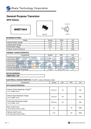 MMBT3904 datasheet - GENERAL PURPOSE TRANSISTOR NPN SILICON