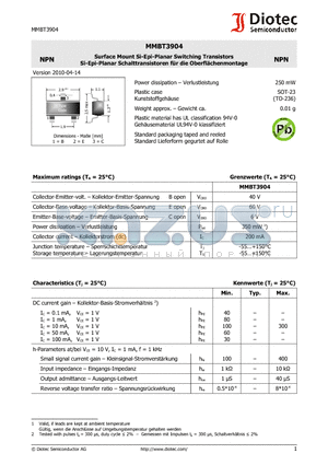 MMBT3904 datasheet - Surface Mount Si-Epi-Planar Switching Transistors