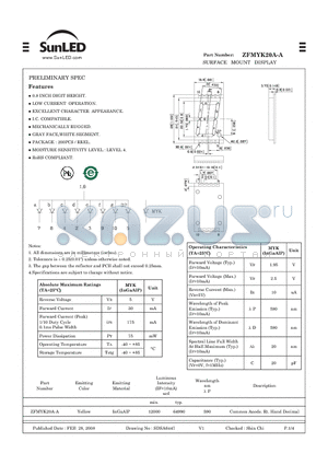 ZFMYK20A-A datasheet - SURFACE MOUNT DISPLAY