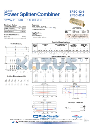 ZFSC-12-1+ datasheet - Power Splitter/Combiner