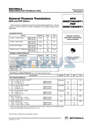 MMBT3904WT1 datasheet - General Purpose Transistor