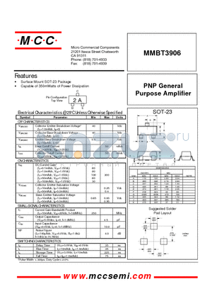 MMBT3906 datasheet - PNP General Purpose Amplifier