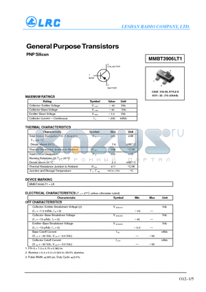 MMBT3906LT1 datasheet - General Purpose Transistor(PNP Silicon)