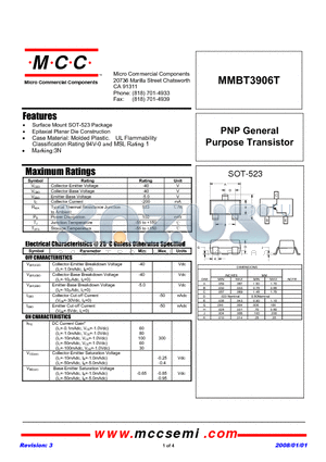 MMBT3906T-TP datasheet - NPN General Purpose Amplifier