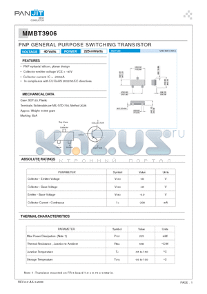 MMBT3906_08 datasheet - PNP GENERAL PURPOSE SWITCHING TRANSISTOR